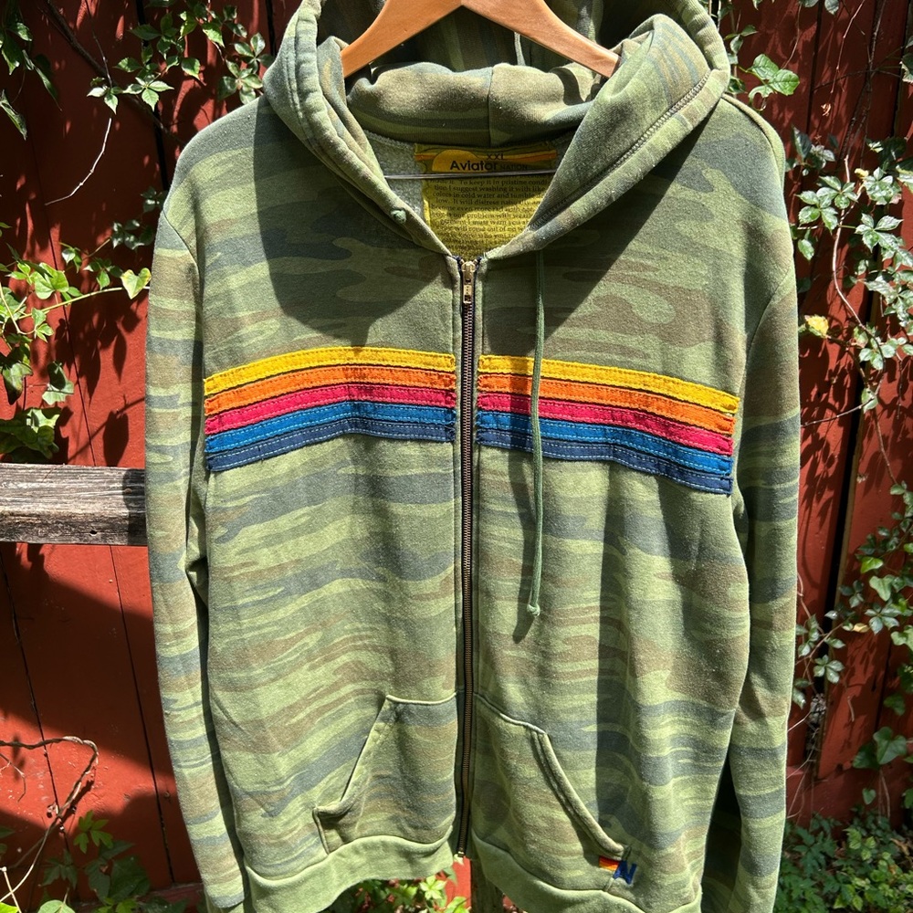 Aviator Nation Camo Stripe Zip Up Hoodie Camouflage Sweatshirt Men’s XXL